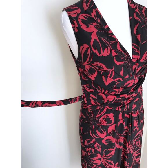 Norma Kamali Tie Wrap Dress Crisscross Black Red Floral Sleeveless Womens Size S - Picture 9 of 12